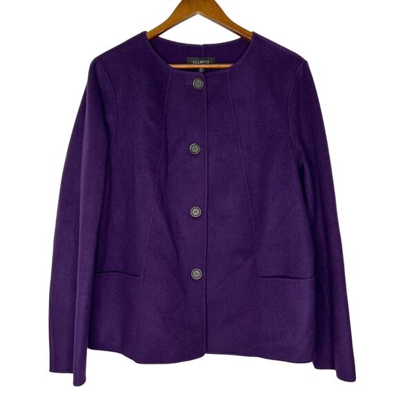 Talbots Purple Wool Blend Jacket Women’s Plus 18 Button Front Minimalist Style - Picture 1 of 8